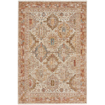 Sahar SHR01 Traditional Persian Vintage Distressed Ornate Border Soft-Touch Polyester Low Profile Short Pile Ivory/Multicolour Rug-Nourison-Rug Love - The Most Loved Rug Store